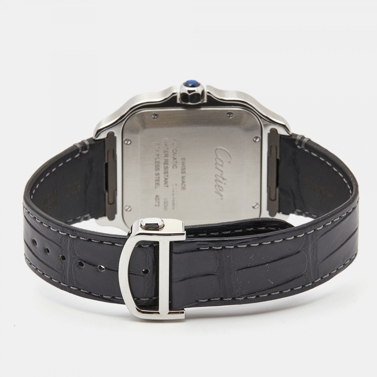 Pre Owned Cartier Silver Stainless Steel Alligator Leather Santos 4072 Men's Wristwatch 39.8 mm