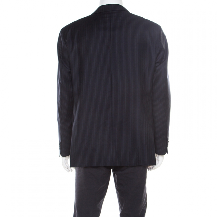 Pre Owned Carven Perennial Super 110s Navy Blue Pin Striped Blazer 3XL