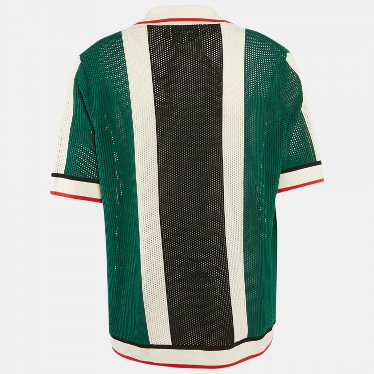 Pre Owned Casablanca Green Striped Crochet Short Sleeve Tennis Club Shirt XL