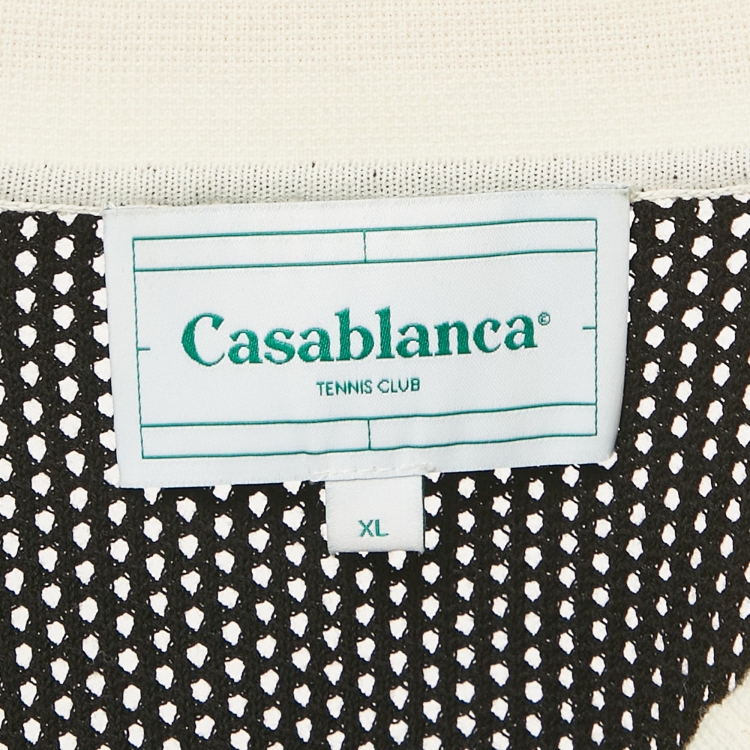 Pre Owned Casablanca Green Striped Crochet Short Sleeve Tennis Club Shirt XL