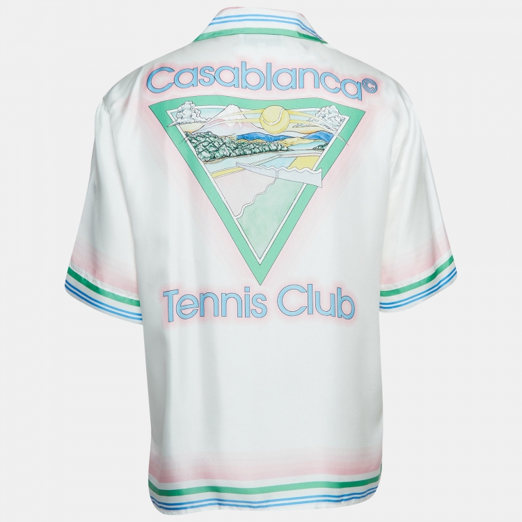 Pre Owned Casablanca White Tennis Club Printed Silk Shirt L