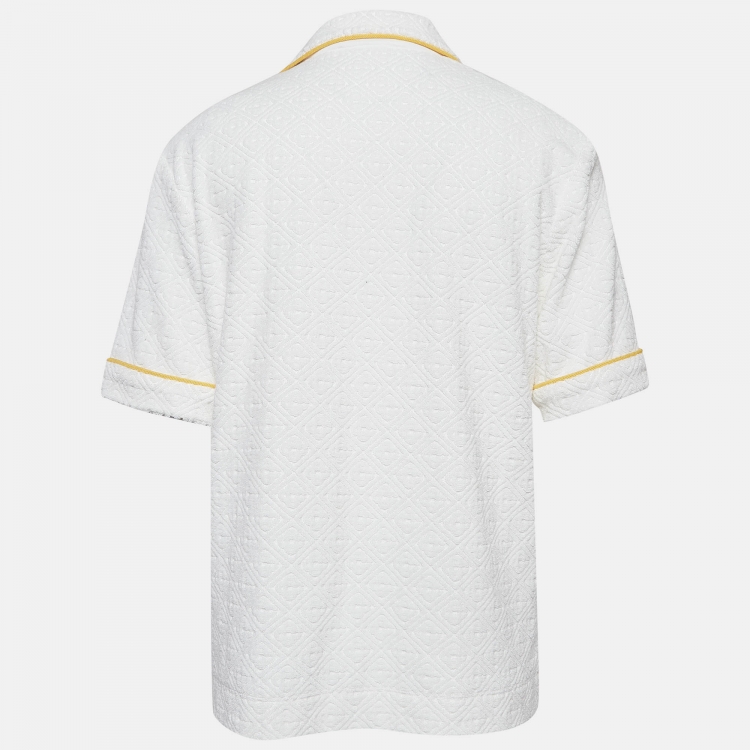 Pre Owned Casablanca White Logo Embossed Terry Cuban Shirt L
