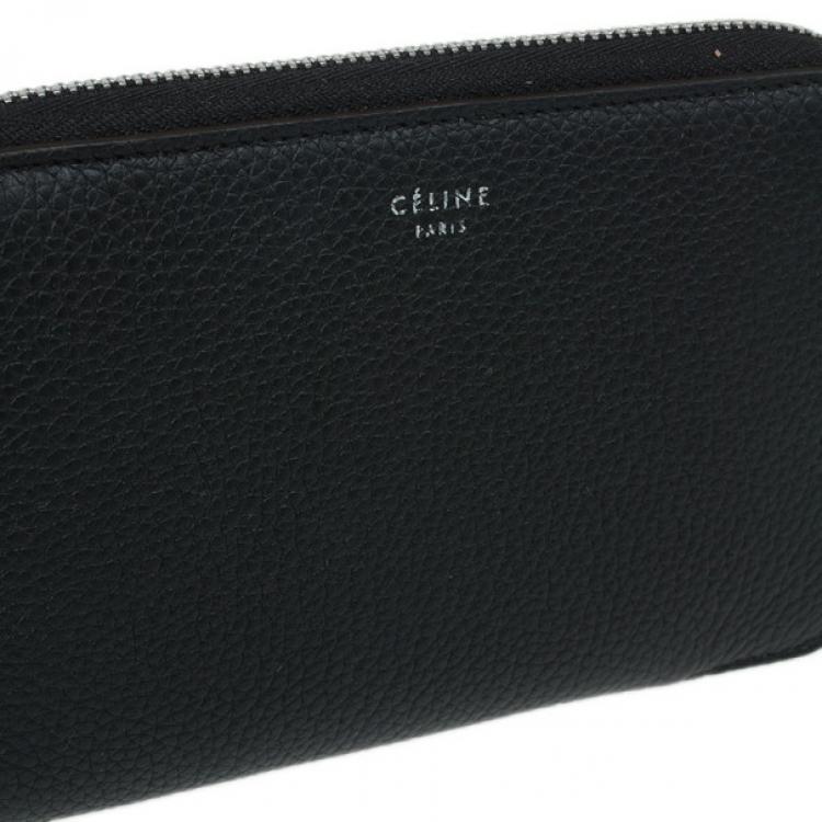 Pre Owned Celine Black Leather Medium Zipped Around Wallet