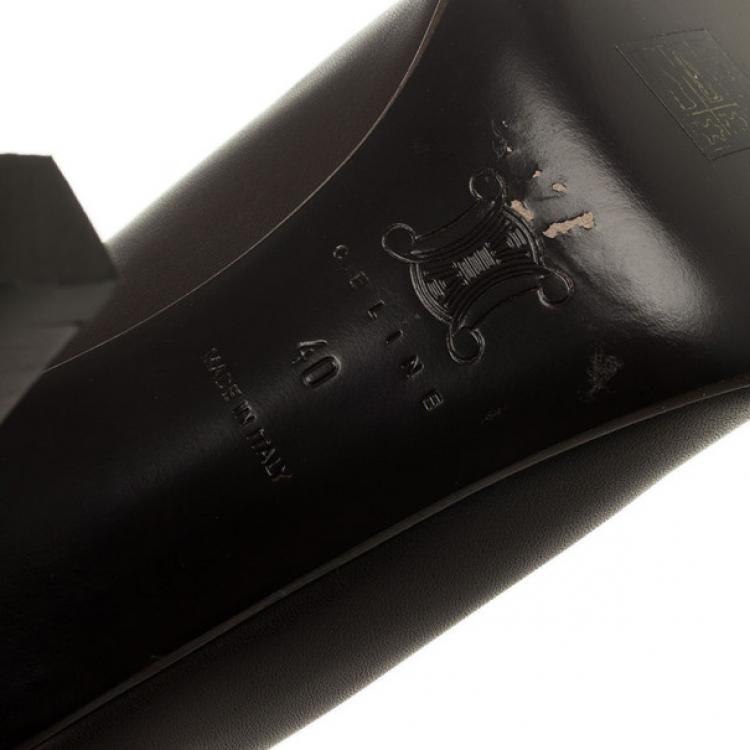 Pre Owned Celine Dark Brown Leather Logo Boots Size 40