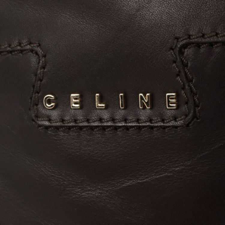 Pre Owned Celine Dark Brown Leather Logo Boots Size 40