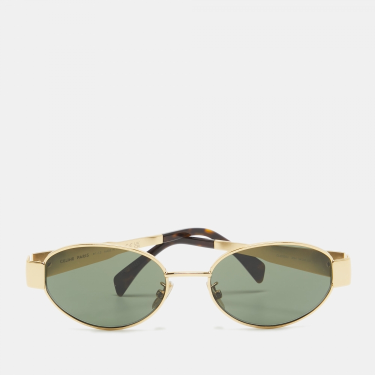 Pre Owned Celine Gold/Green CL40235U Triomphe Oval Sunglasses