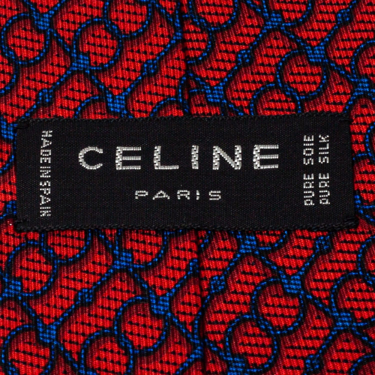 Pre Owned Celine Red & Navy Blue Chain Printed Silk Classic Tie