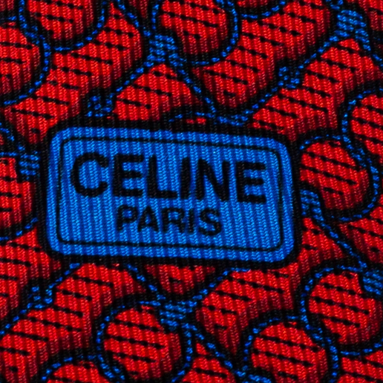 Pre Owned Celine Red & Navy Blue Chain Printed Silk Classic Tie