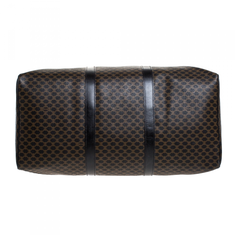 Pre Owned Celine Black/Dark Brown Macadam Canvas and Leather Weekender Bag