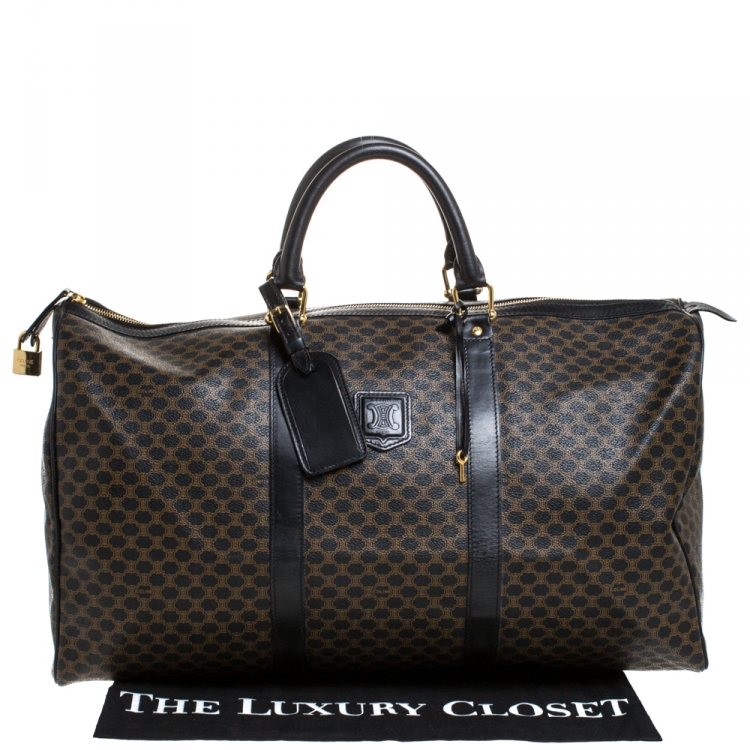 Pre Owned Celine Black/Dark Brown Macadam Canvas and Leather Weekender Bag