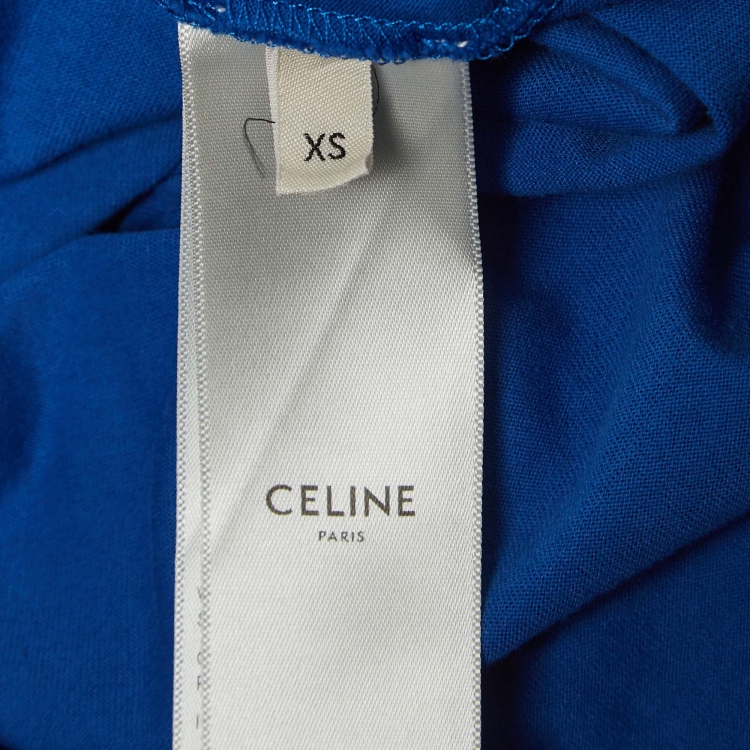 Pre Owned Celine Blue Logo Printed Cotton Knit Crew Neck T-Shirt XS