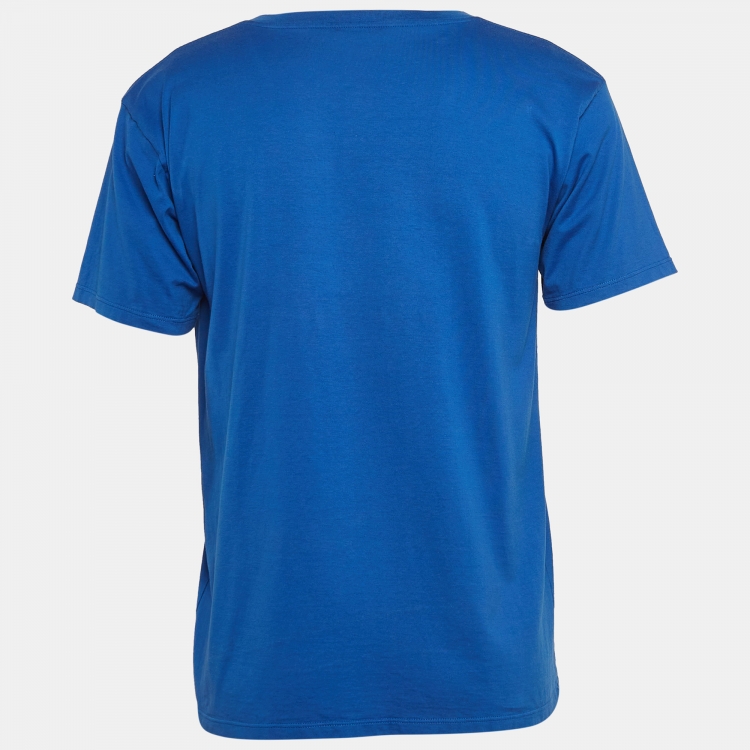 Celine Blue Logo Printed Cotton Knit Crew Neck T-Shirt XS