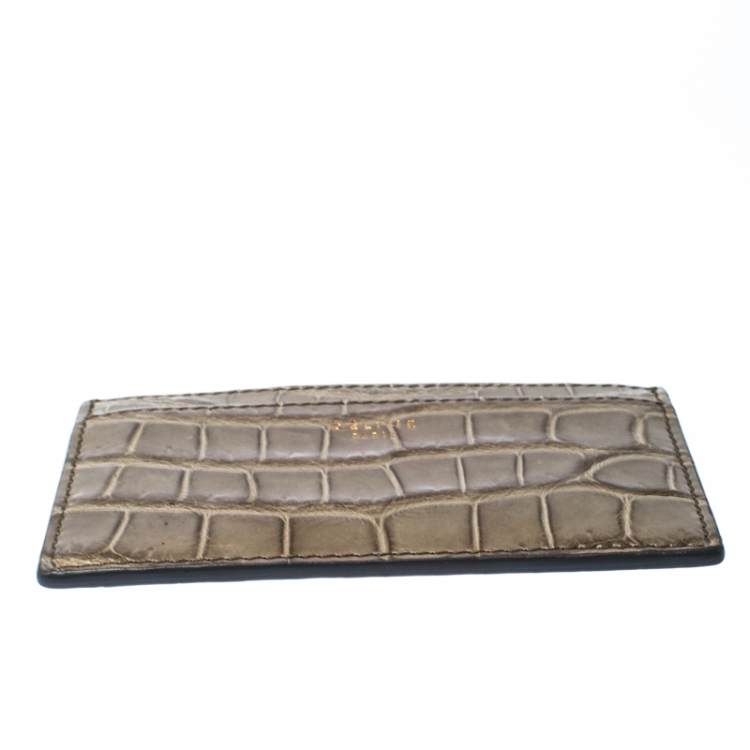 Pre Owned Celine Grey Crocodile Card Holder