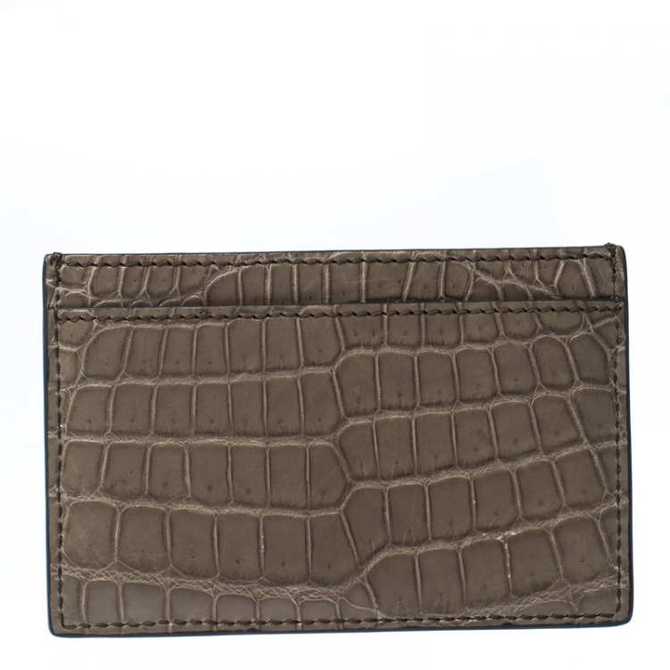 Pre Owned Celine Grey Crocodile Card Holder