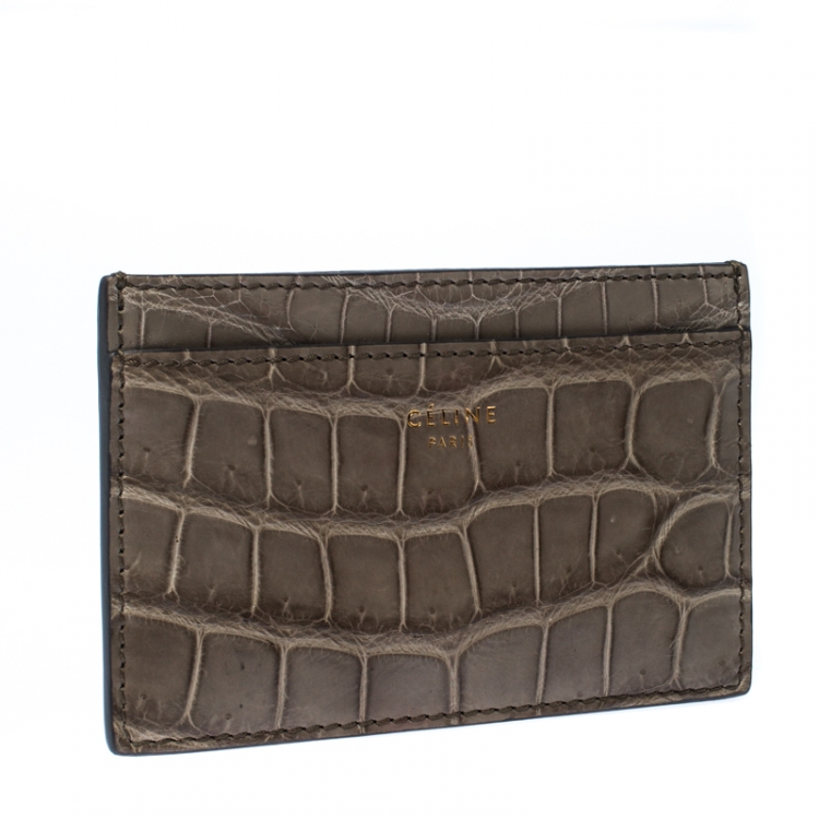 Pre Owned Celine Grey Crocodile Card Holder