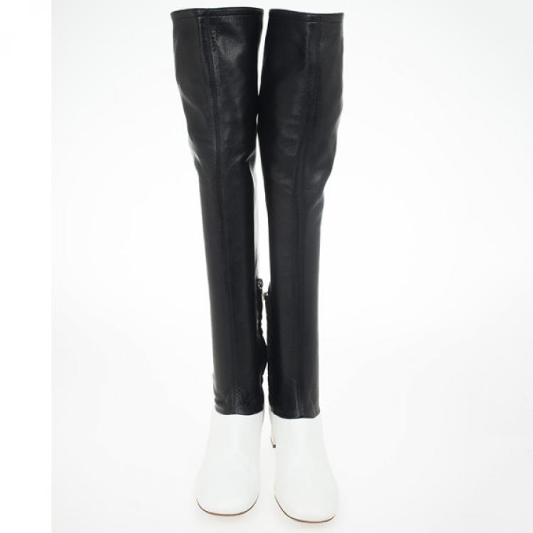 Pre Owned Celine Two Tone Leather Over The Knee Boots Size 38