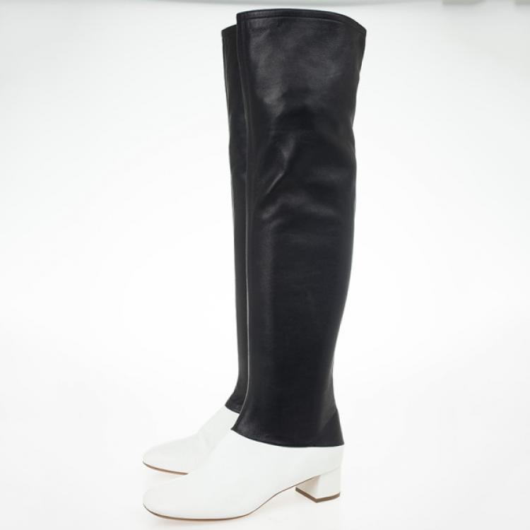 Pre Owned Celine Two Tone Leather Over The Knee Boots Size 38