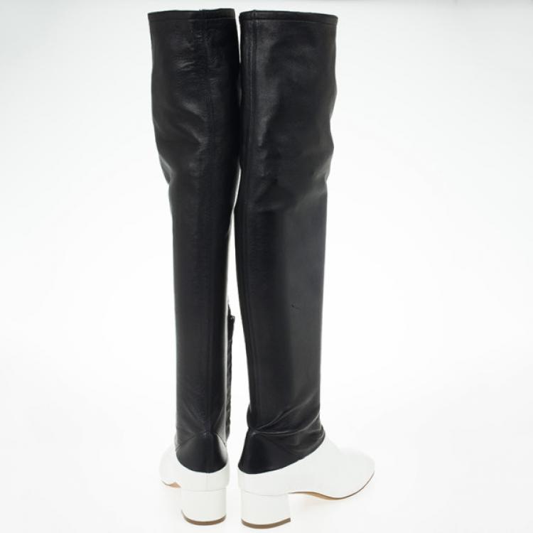 Pre Owned Celine Two Tone Leather Over The Knee Boots Size 38