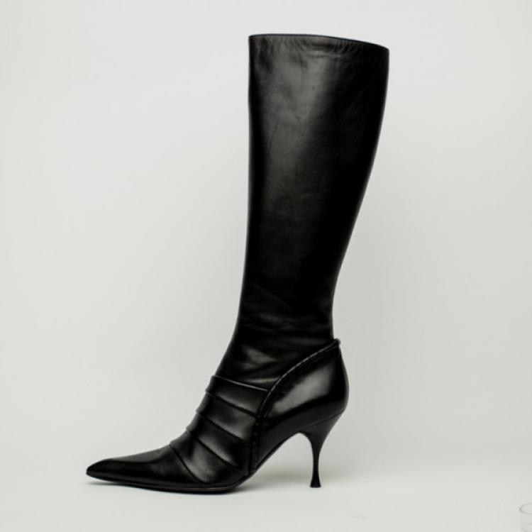 Pre Owned Celine Black Leather Knee Length Boots Size 39