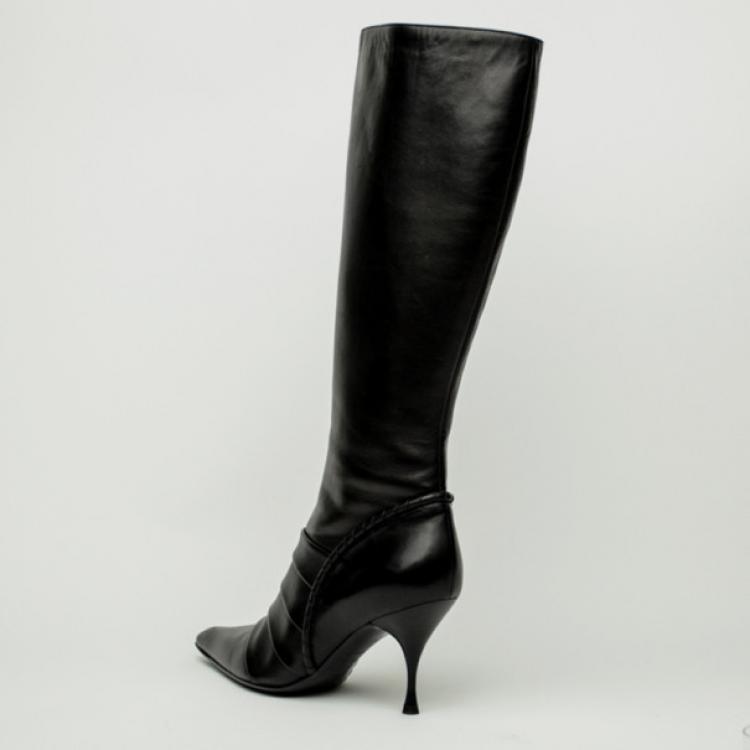 Pre Owned Celine Black Leather Knee Length Boots Size 39