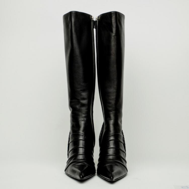 Pre Owned Celine Black Leather Knee Length Boots Size 39