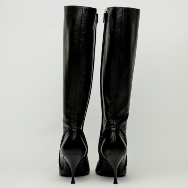 Pre Owned Celine Black Leather Knee Length Boots Size 39
