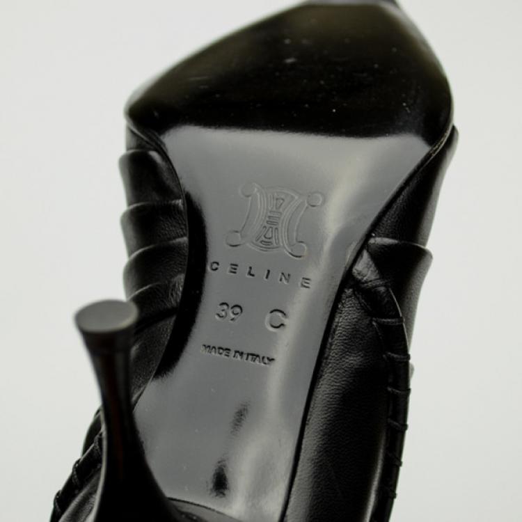 Pre Owned Celine Black Leather Knee Length Boots Size 39