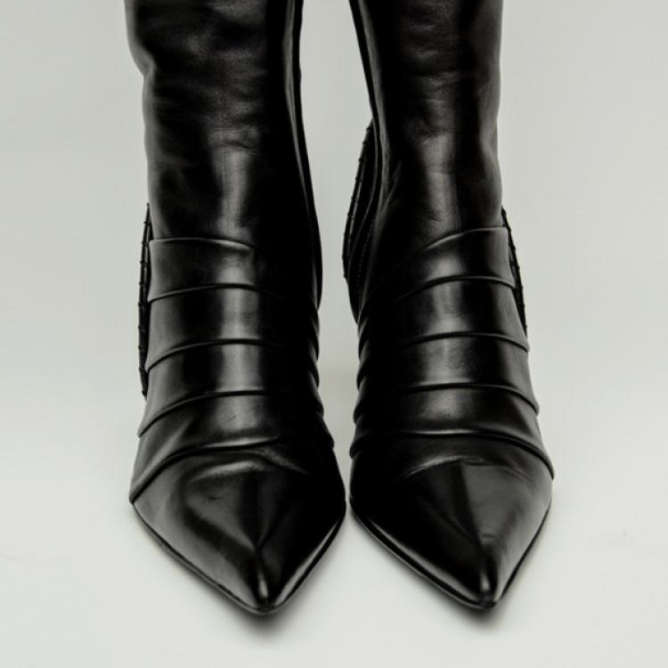 Pre Owned Celine Black Leather Knee Length Boots Size 39