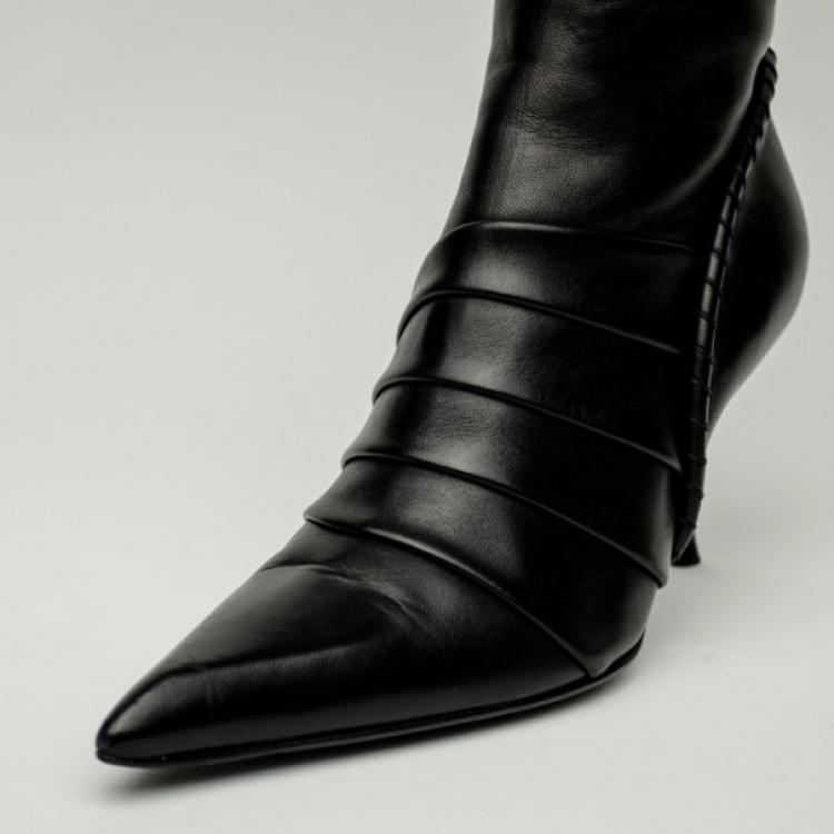 Pre Owned Celine Black Leather Knee Length Boots Size 39