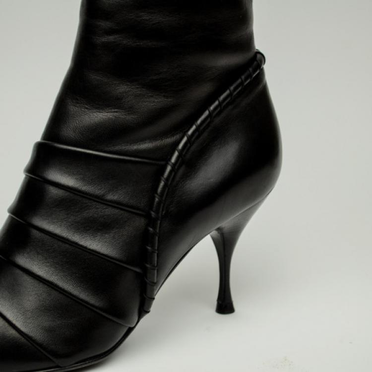 Pre Owned Celine Black Leather Knee Length Boots Size 39