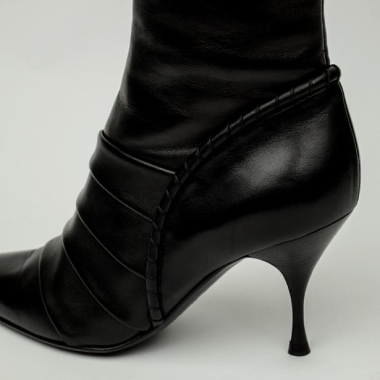 Pre Owned Celine Black Leather Knee Length Boots Size 39