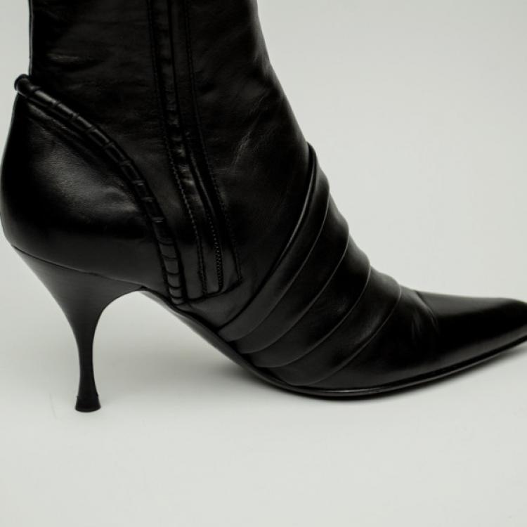 Pre Owned Celine Black Leather Knee Length Boots Size 39