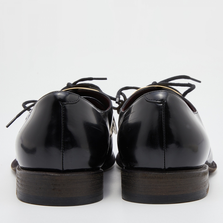 Pre Owned Celine Black/Gold Leather and Metal Plate Phoebe Philo Lace Up Derby Size 39