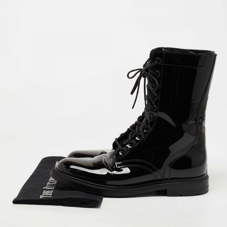 Pre Owned Celine Black Patent Leather Combat Boots Size 38