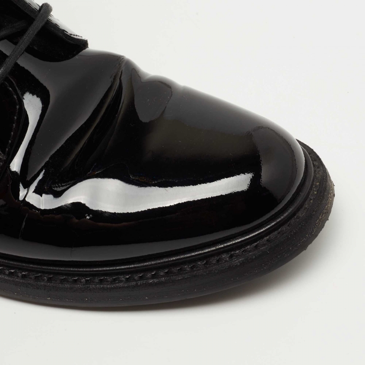 Pre Owned Celine Black Patent Leather Combat Boots Size 38