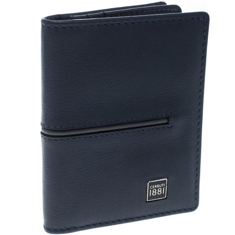 Pre Owned Cerruti 1881 Navy Blue/Grey Leather Ripon Card Case