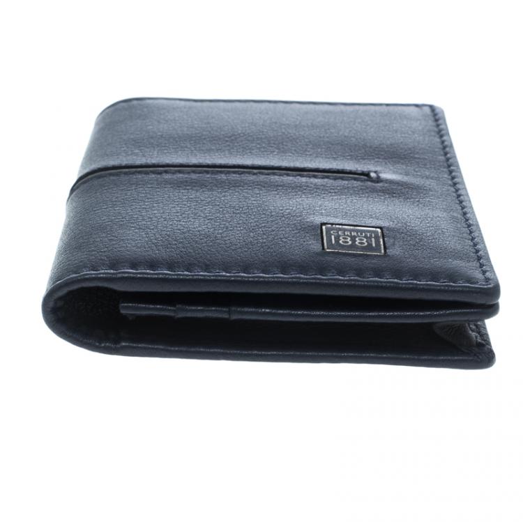 Pre Owned Cerruti 1881 Navy Blue/Grey Leather Ripon Card Case