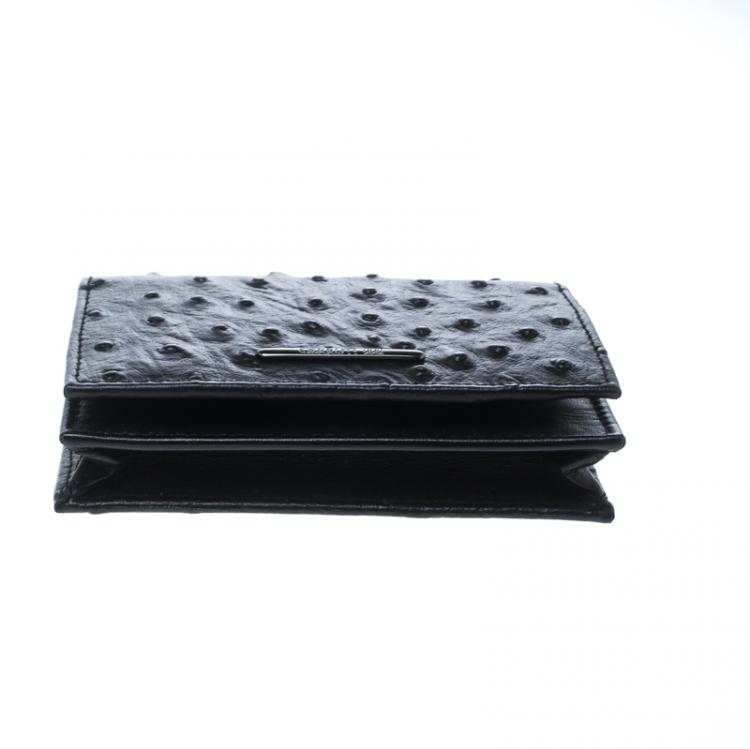 Pre Owned Cerruti 1881 Black Ostrich Embossed Leather Mayfair Card Case