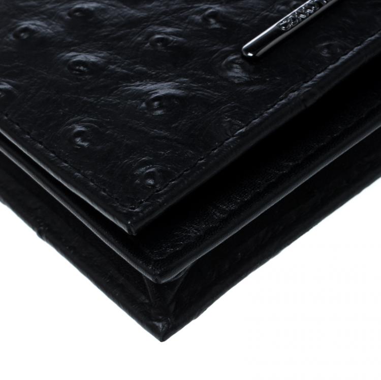 Pre Owned Cerruti 1881 Black Ostrich Embossed Leather Mayfair Card Case