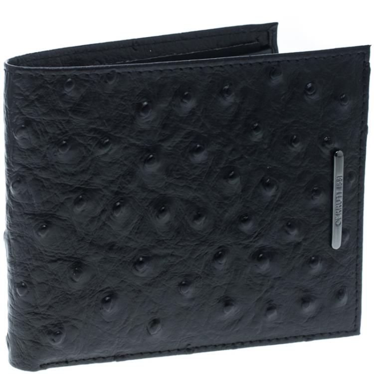 Pre Owned Cerruti 1881 Black Ostrich Embossed Leather Mayfair Bifold Wallet