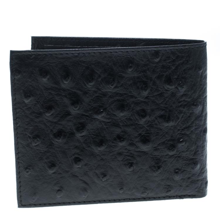 Pre Owned Cerruti 1881 Black Ostrich Embossed Leather Mayfair Bifold Wallet