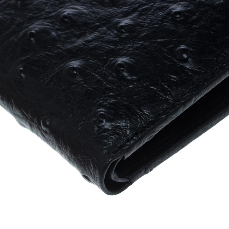 Pre Owned Cerruti 1881 Black Ostrich Embossed Leather Mayfair Bifold Wallet