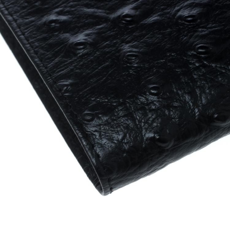 Pre Owned Cerruti 1881 Black Ostrich Embossed Leather Mayfair Bifold Wallet