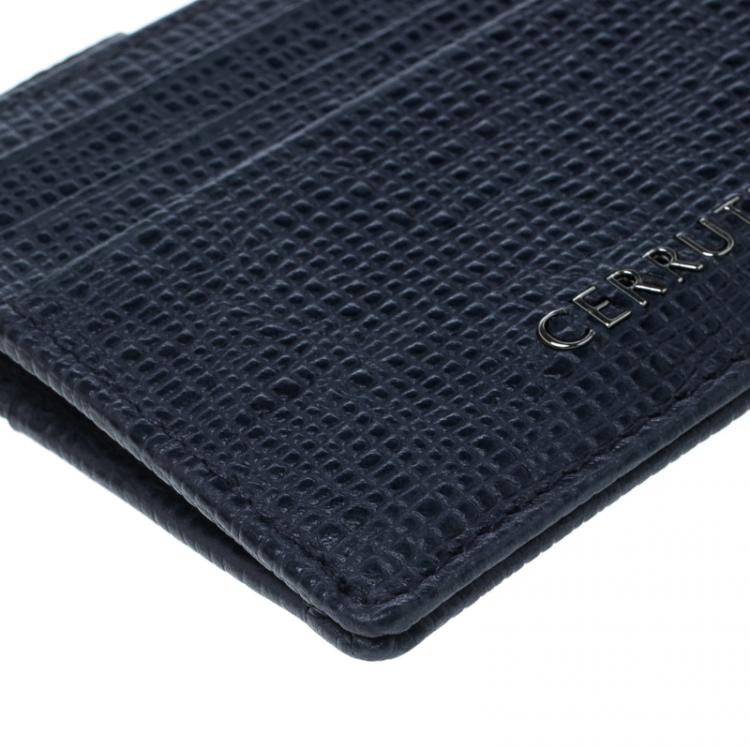 Pre Owned Cerruti 1881 Navy Blue Leather Chester 6CC Zip Card Holder