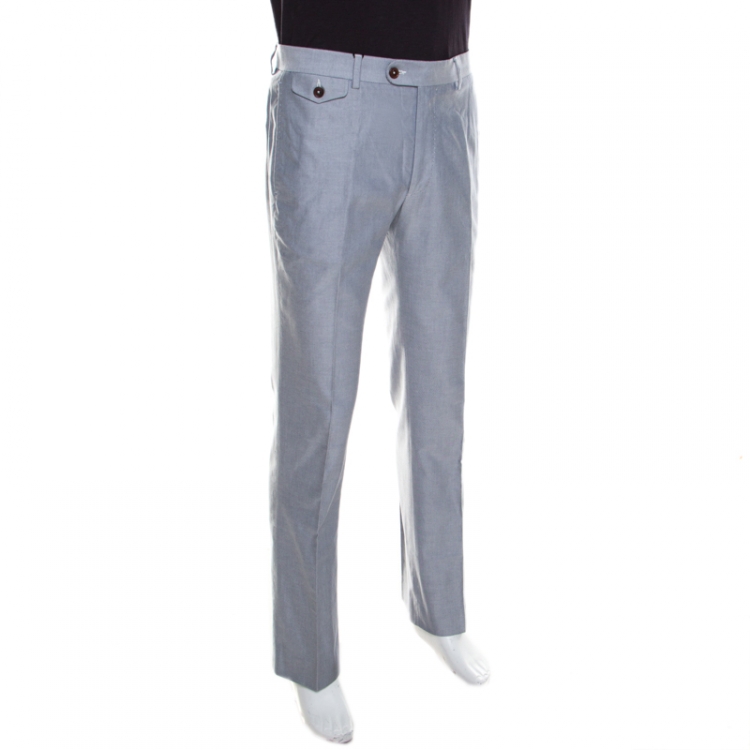 Pre Owned CH Carolina Herrera Grey Cotton Jacquard Tailored Trousers L