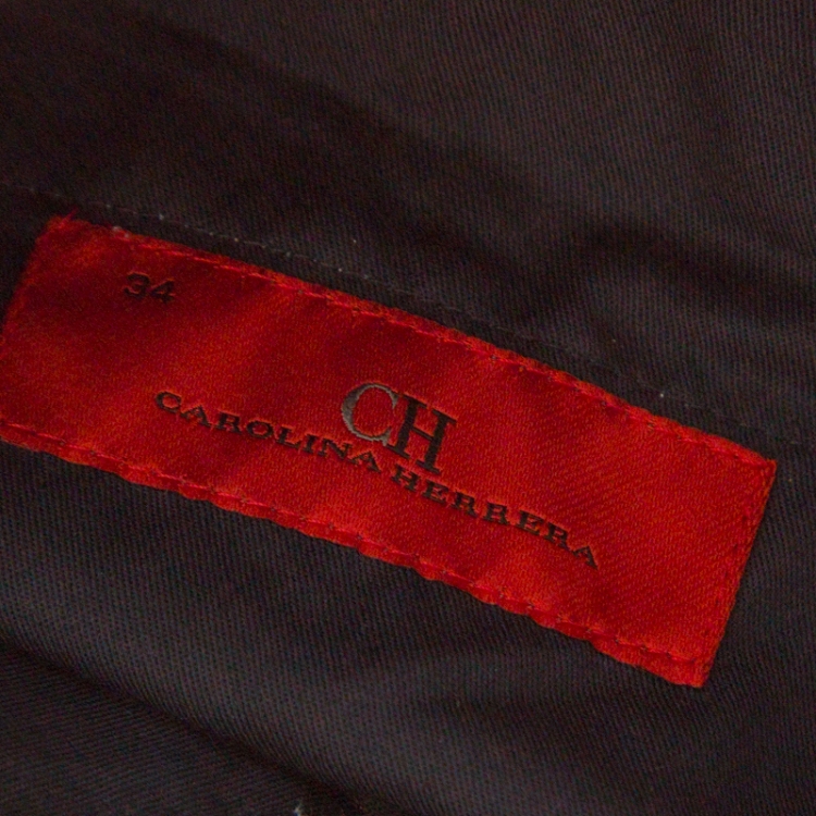 Pre Owned CH Carolina Herrera Grey Cotton Jacquard Tailored Trousers L