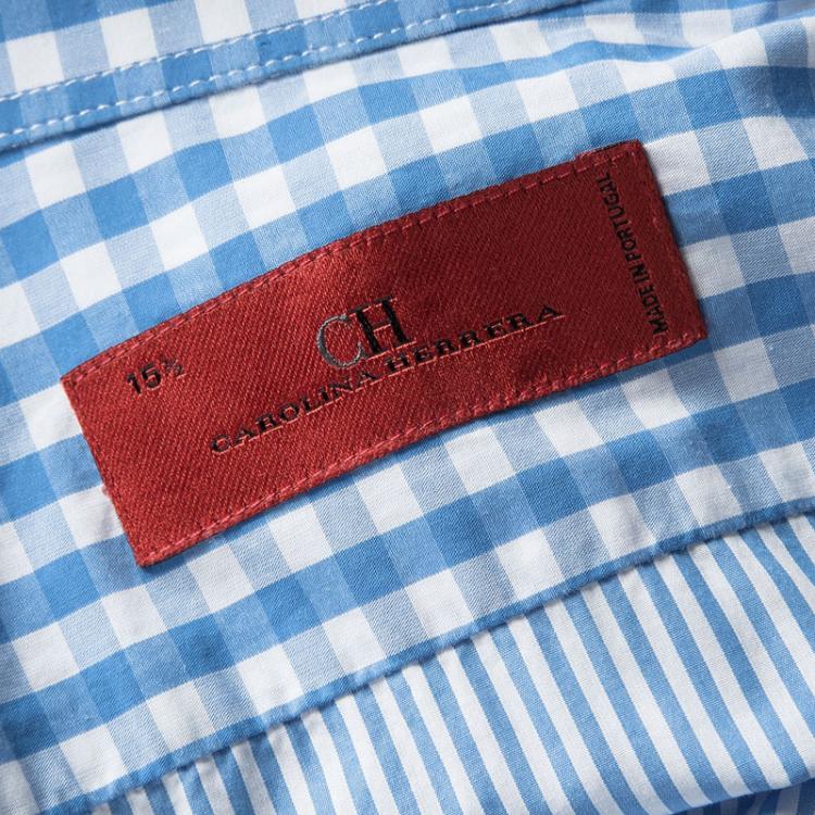 Pre Owned CH Carolina Herrera Blue and White Striped Long Sleeve Button Down Shirt M
