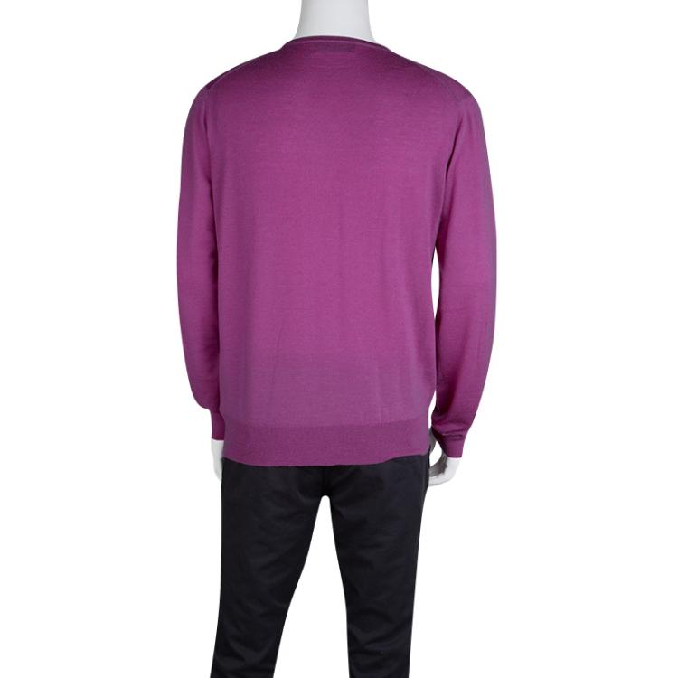 Pre Owned CH Carolina Herrera Purple Merino Wool V-Neck Sweater XL