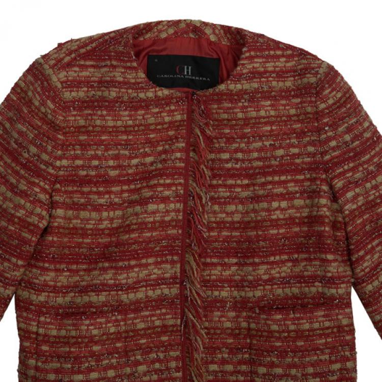 Pre Owned CH Carolina Herrera Collarless Tweed Jacket L