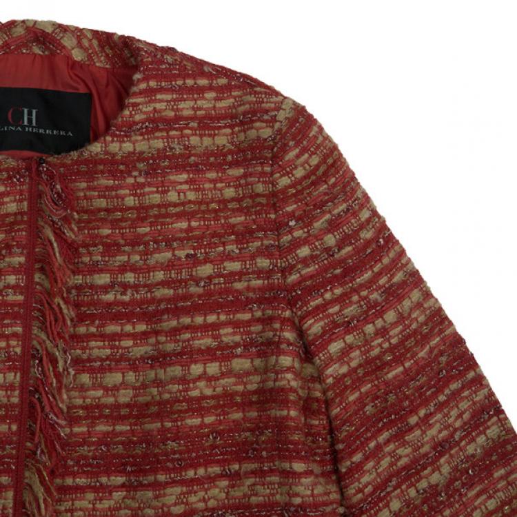 Pre Owned CH Carolina Herrera Collarless Tweed Jacket L